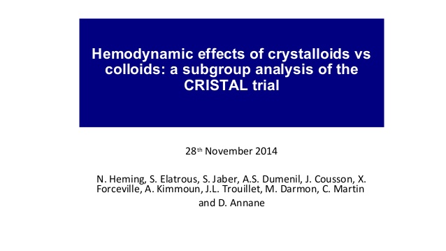 Hemodynamic effects of crystalloids vs colloids: a subgroup analysis of the CRISTAL trial