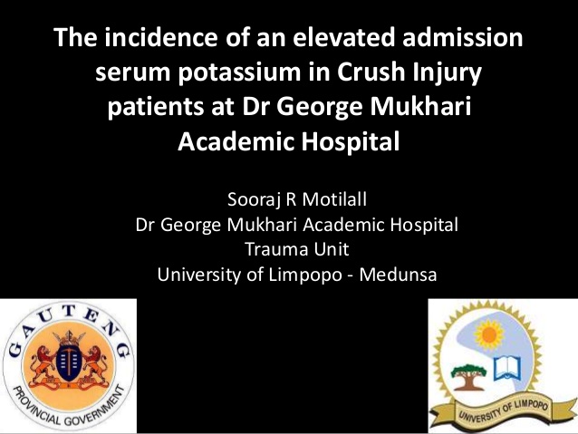 The incidence of an elevated admission serum potassium in Crush Injury patients at Dr George Mukhari Academic Hospital 